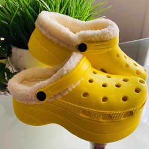 "Taylor" Fur Lined Platform Clogs- Yellow